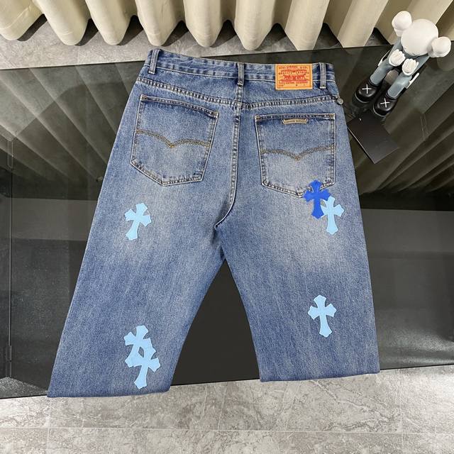 Chrome Hearts 2025 new double blue cross-leather jeans Vi top-level heavy-duty f