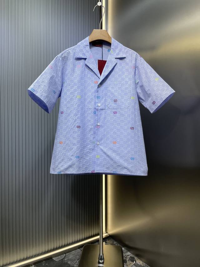 Gucci's top-tier original G home 25 summer new striped cotton bowling shirt shor