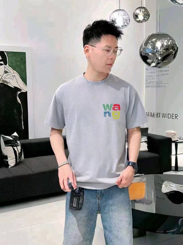Wang 25Ss master hand-designed trendy new brand printed round neck short-sleeved