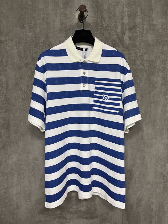 Louis Vuitton 25Ss striped polo shirt. Fabric: custom striped jacquard, flat-mac