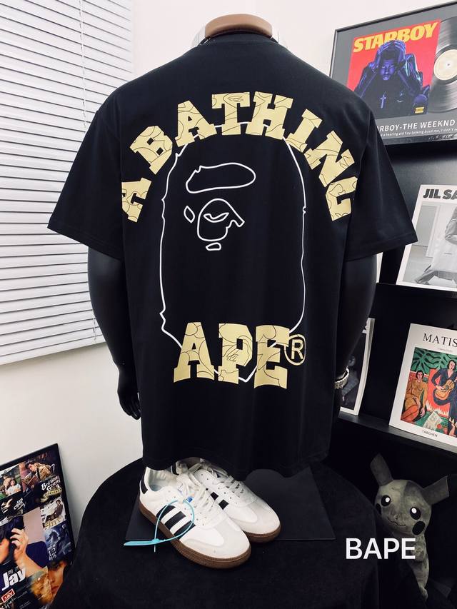 Bape Summer Camp ape head cool letter heavy craft print round neck short sleeve