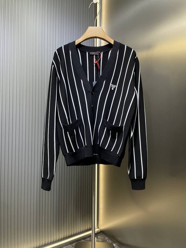 Prada top original striped embroidered cardigan sweater, custom-woven, classic-g
