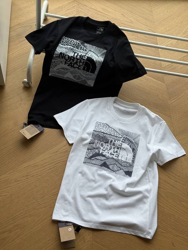 The North Face Ocean Wave Square Print Short-Sleeve Tee. Unisex Black and White.