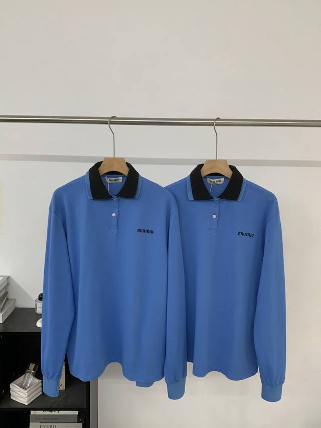 Mi*Mi* 25Ss new lapel embroidered letter embroidered Polo shirt long sleeves The