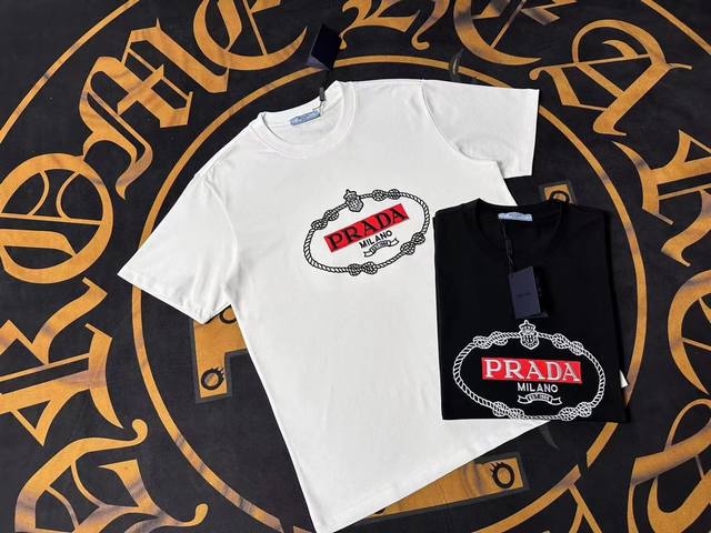 Prada 2025 spring and summer new letter logo round neck short-sleeved T-shirt, h