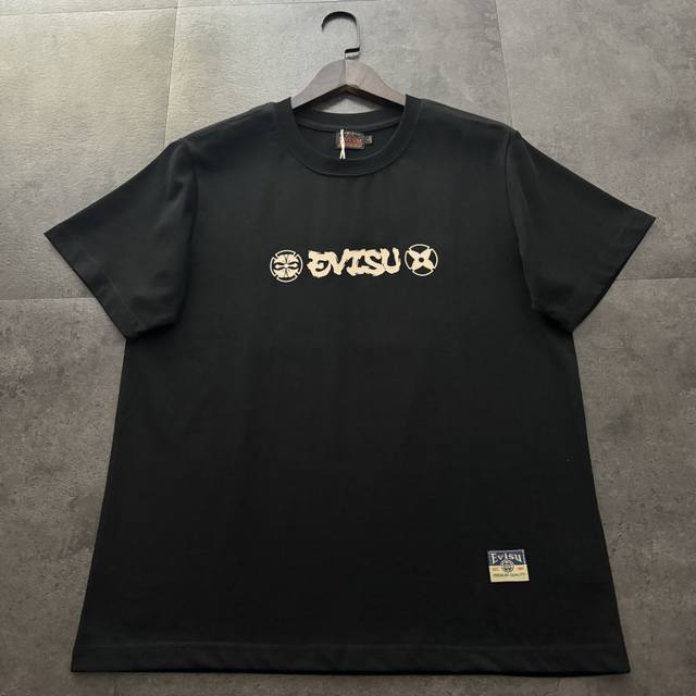 Evisu Fushen 2025 Spring and Summer Daruma Letter Cotton Round Neck Couple Half