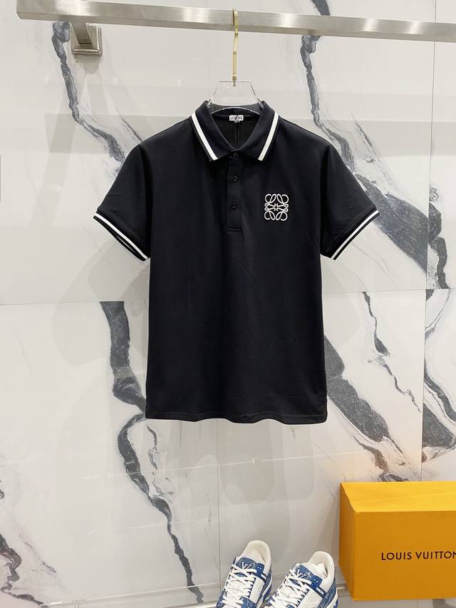 Loewe lapel polo shirt with contrasting woven collar and delicate small embroide