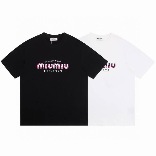 Miumiu's new 2025 SS plush and silicone lettered couple's casual short-sleeved t