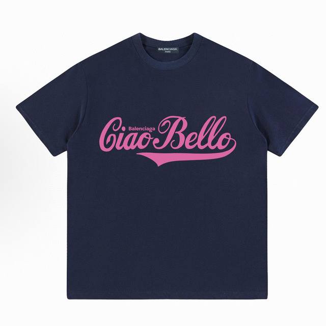 Balenciaga pink lettered crew neck short-sleeved T-shirt, unisex. Made from 260g