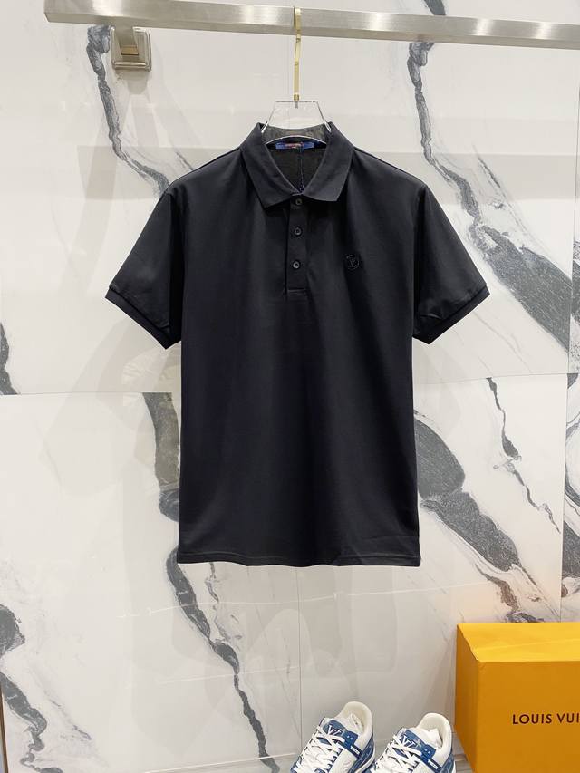 Louis Vuitton lapel polo shirt with classic roundel logo embroidery. Official bu