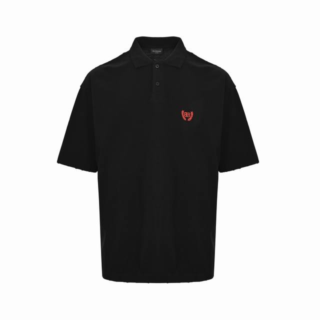 Balenciaga 25Ss wheat ear red label embroidered Polo short-sleeved shirt. Exclus