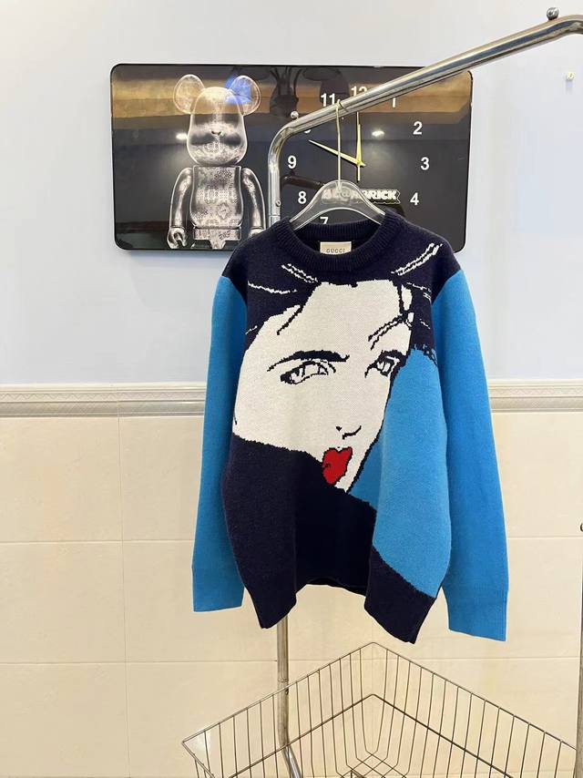 Style 0015 Gucci artist collaboration face pullover round neck long-sleeved swea