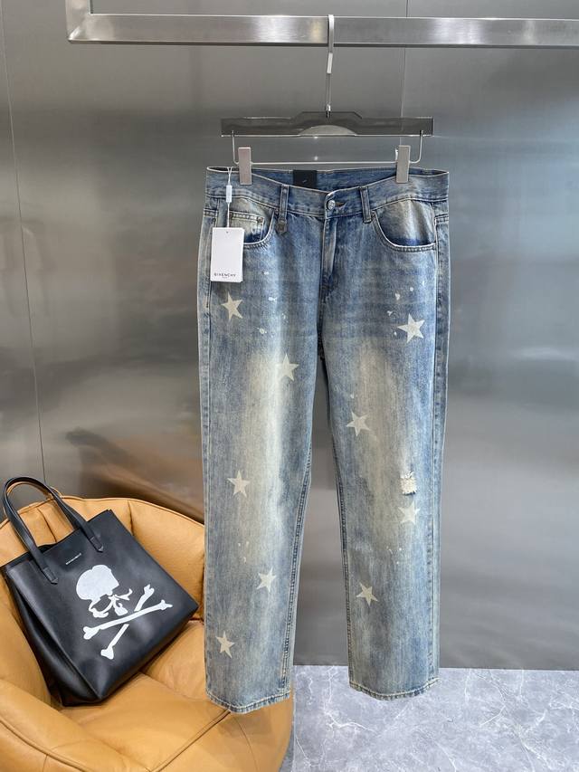 Givenchy jeans star denim, romantic graffiti light blue denim for summer streets