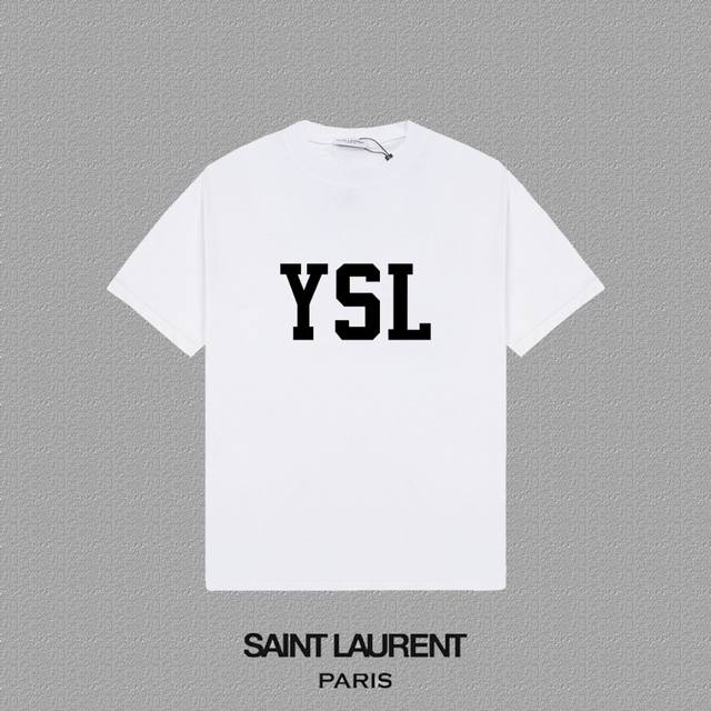 Ysl Saint Laurent 2025Fw short-sleeved T-shirt, classic style, flocked lettering