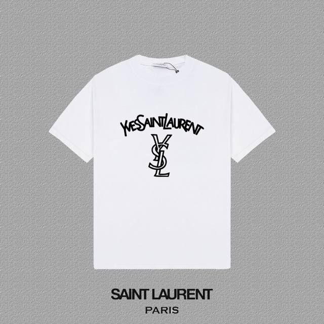 Ysl Saint Laurent 2025Fw short-sleeved T-shirt, classic style, thick lettering,