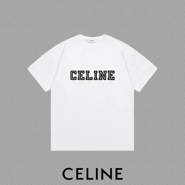 Celine 2025Fw Short-sleeved T-shirt with thick silicone lettering logo. Made fro