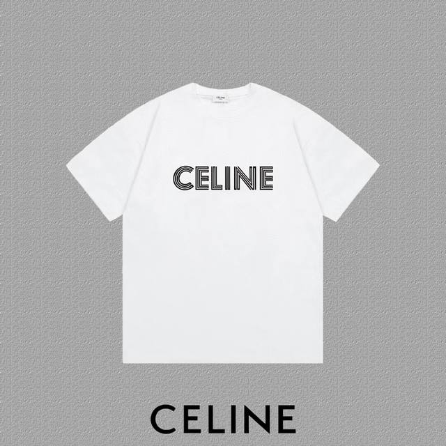 Celine 2025Fw short-sleeved T-shirt with flocked lettering and logo. Made from h
