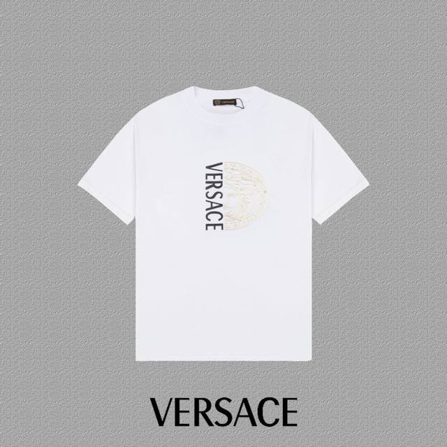 Versace 2025Fw short-sleeved T-shirt with logo print, high-end 226S double yarn