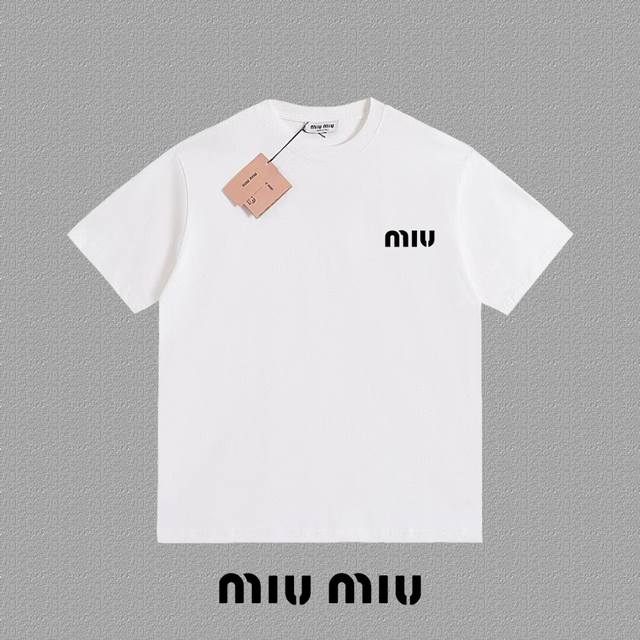 Miumiu 2025Fw short-sleeved T-shirt with silicone thick plate letter logo print,