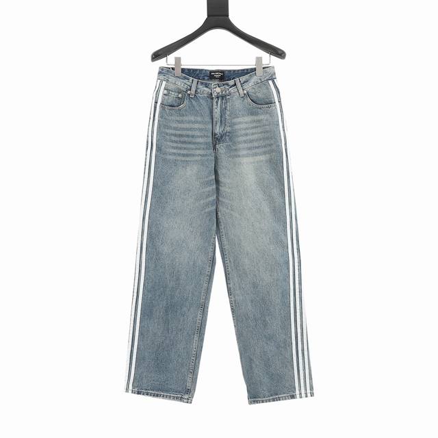 style number Y831Blcg X Adidas collaboration striped washed denim trousers, orig