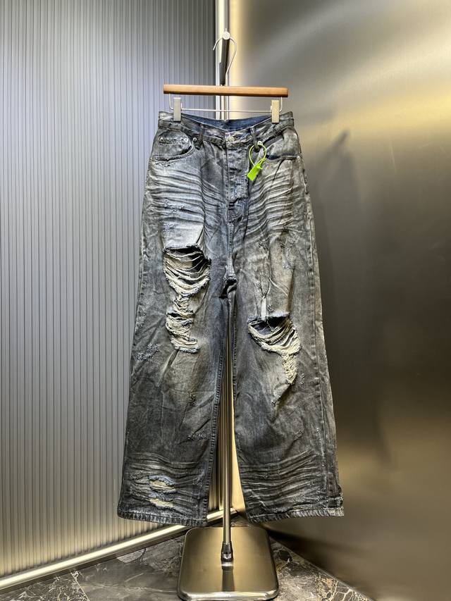 Balenciaga 25Ss Heavy Mud-Dyed Washed Distressed Denim Pants - Take the Wastelan