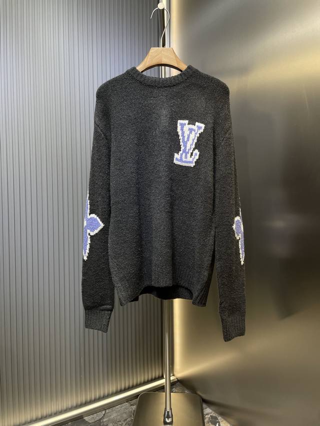 Louis Vuitton premium intarsia wool crewneck sweater. Fabric: 85% custom-woven a