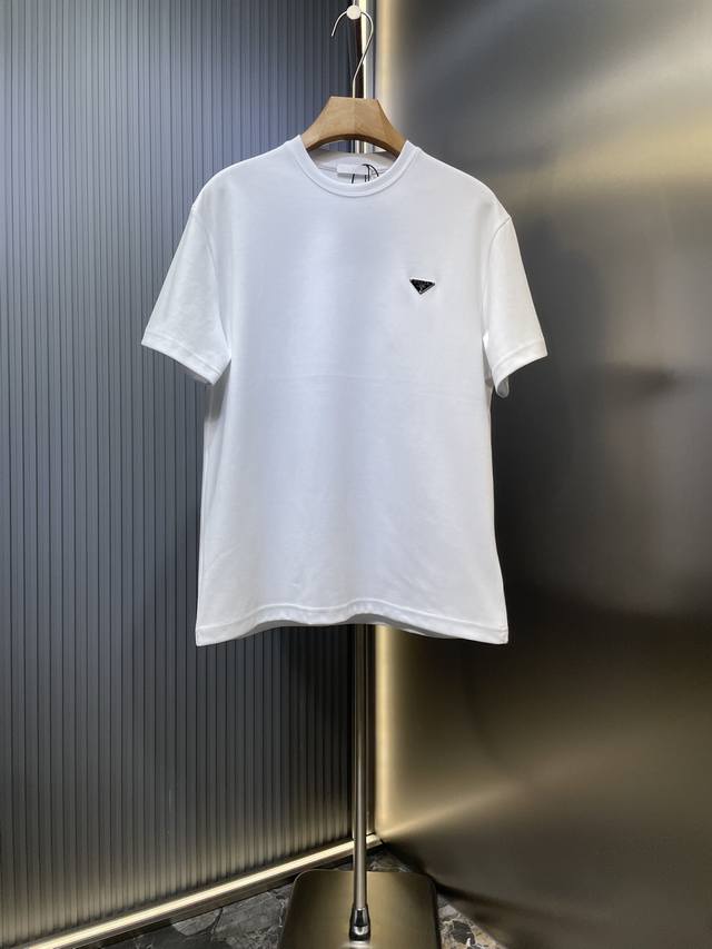 Prada top original new triangle chest steel label short sleeve fabric: 40s merce