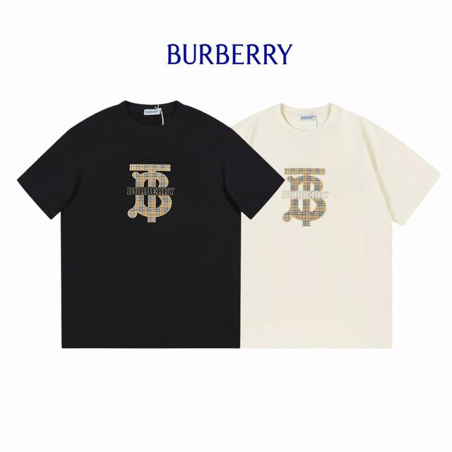 Burberry embroidered plaid patch double yarn 300: black apricot: Xs-L