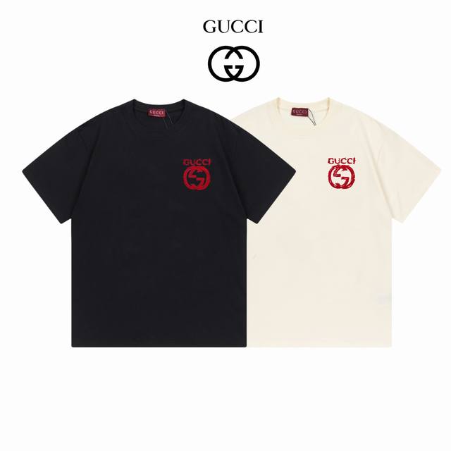 Gucci embroidered double G short sleeve 300g double yarn: black apricot: Xs-L