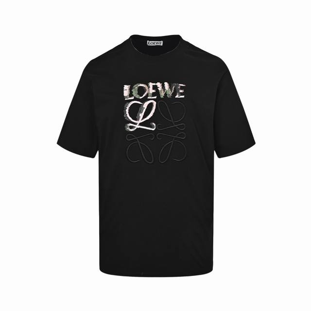 Loewe 24Ss semi-hand-painted graffiti embroidered logo short sleeves are made of