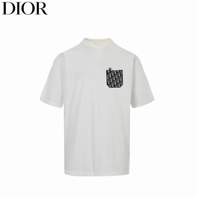 Dior 25Ss jacquard denim pocket bee short sleeve 260g tight plain double yarn la