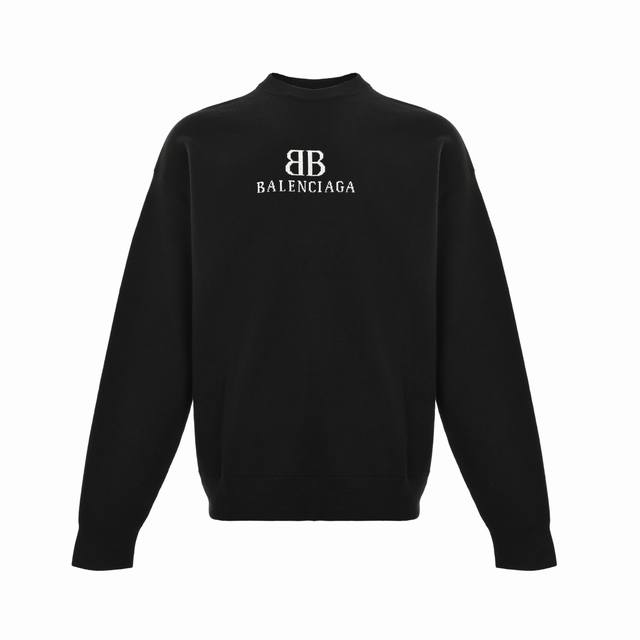 Balenciaga Double B jacquard knit sweater. Made of a sheep-cotton blend, this sw