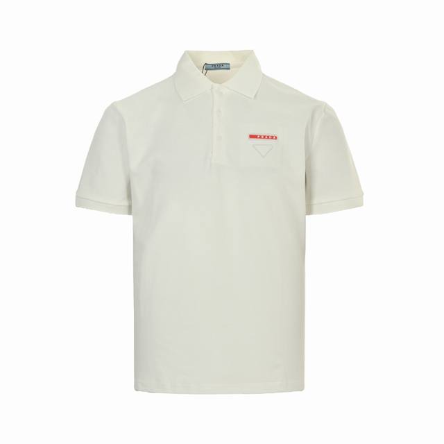 Prada 25Ss short-sleeved Polo shirt with red silicone trim and triangular embroi