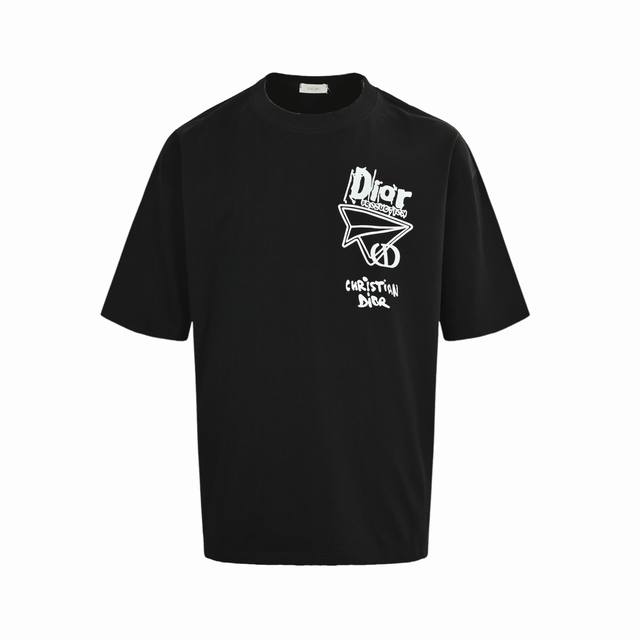Dior 25Ss paper airplane print short-sleeve top is made from custom 240g 26s ult
