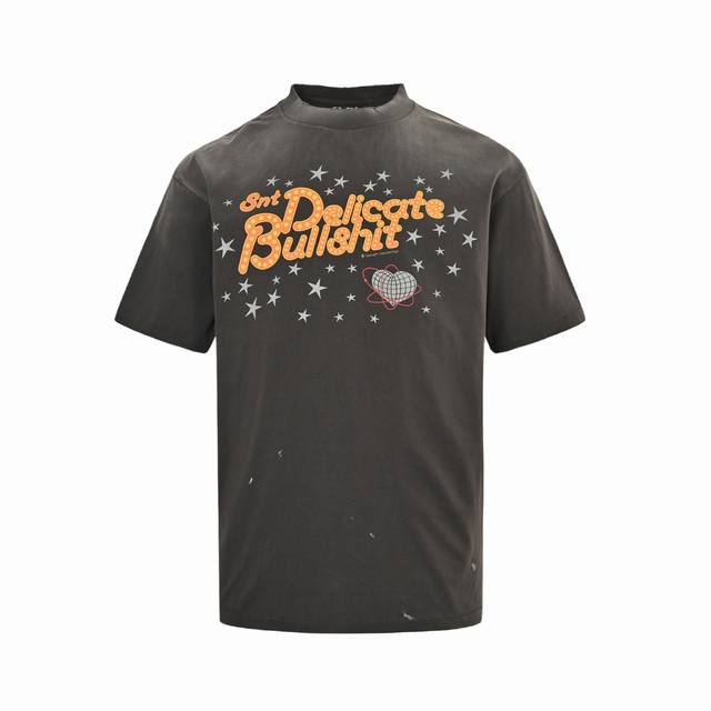 Saint Michael 25Ss star slogan printed short-sleeved top. 100% cotton, 16-knit d