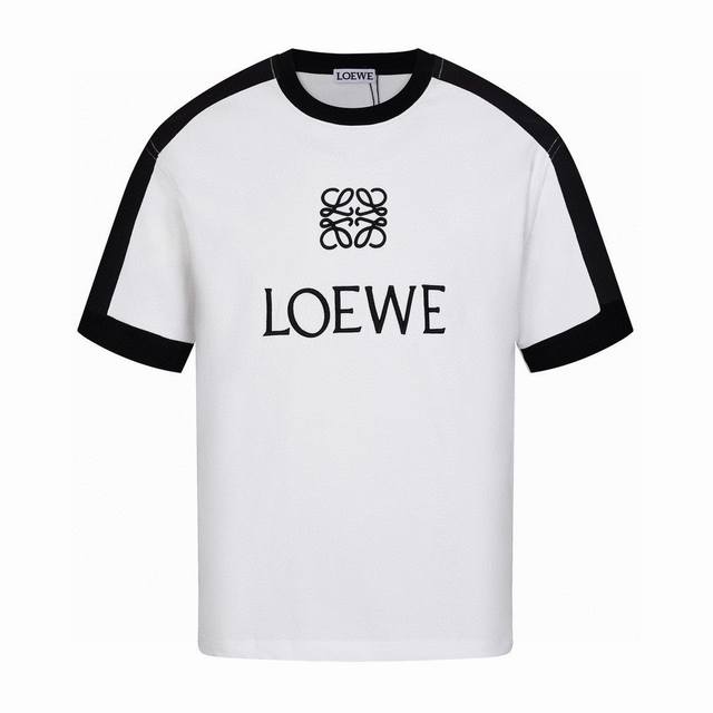 Loewe's new summer collection features a crew neck short-sleeved T-shirt with em