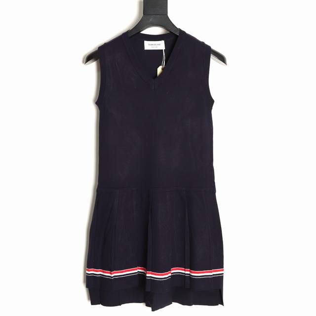 Thom Browne Tb color stripe V-neck wool knit dress original custom fabric access