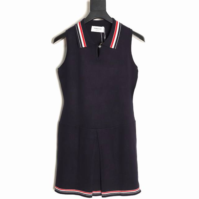 Thom Browne Tb color striped lapel wool knit dress original custom fabric access