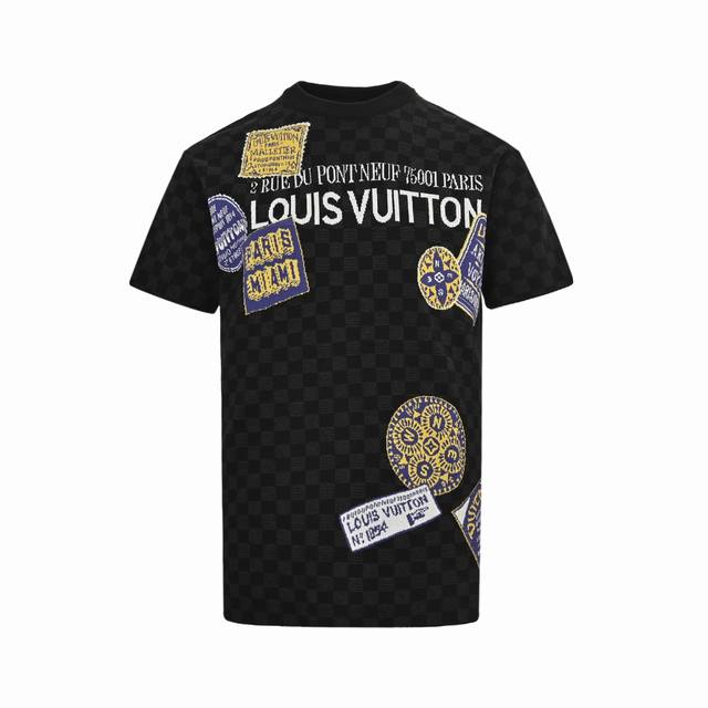 Louis Vuitton 25Ss Luggage Tag Checkerboard Jacquard Knit Short-Sleeved Lv Damie