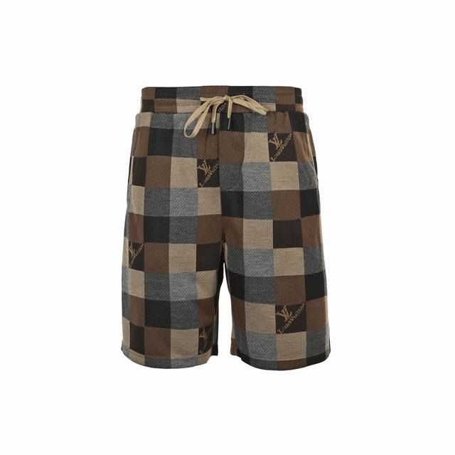 Louis Vuitton 25Ss Checkerboard Jacquard Lettering Shorts. Made of Oxford fabric