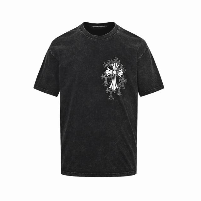 Chrome Hearts 25Ss hot-drilled cross water short-sleeve 300g double yarn pure co