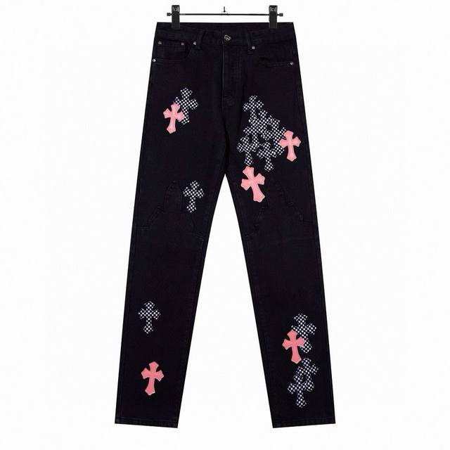 High-Release Chrome Hearts Cherry Blossom Pink Checkerboard Cross-Patch Leather