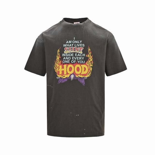 Saint Michael 25Ss Hood short-sleeved shirt with flame wings print. Made from 10