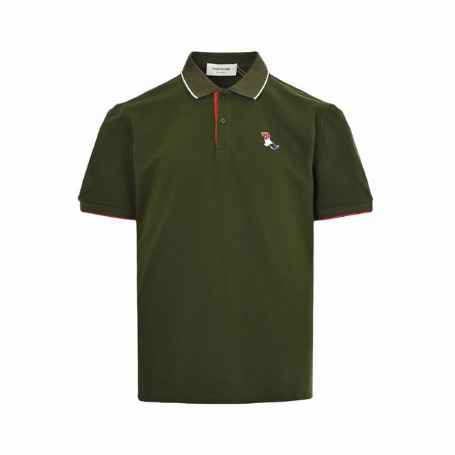Thom Browne Polo Shirt with Puppy Patches Embroidered Short Sleeve. Made from a