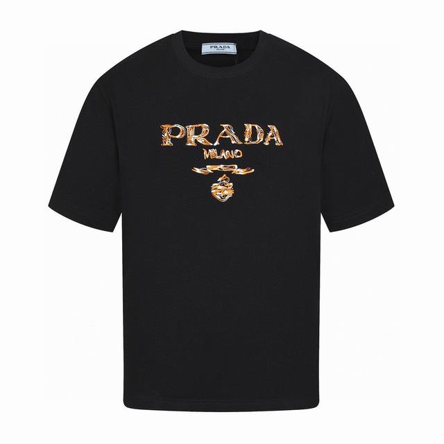 Prada summer new color block letter embroidery round neck short sleeve T-shirt h