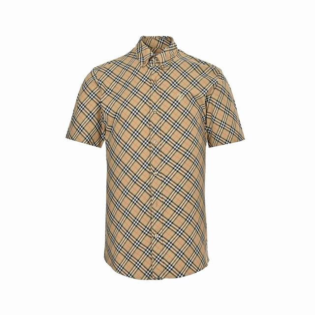 Burberry 25Ss Shield Embroidered Twill Check Short-Sleeved Shirt. Made from Ital
