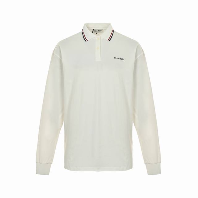Miumiu Miu Miu embroidered letter red stripe collar Polo long sleeve genuine 708