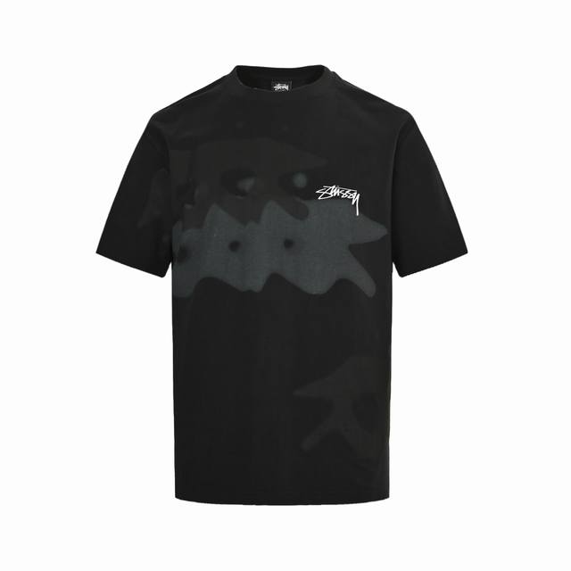 Stussy 25Ss fuzzy surfer print short-sleeve top. The irregular, blurred pattern