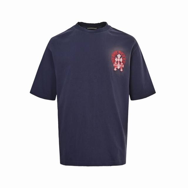 Chrome Hearts red label cross patch embroidery washed ripped short-sleeved show-