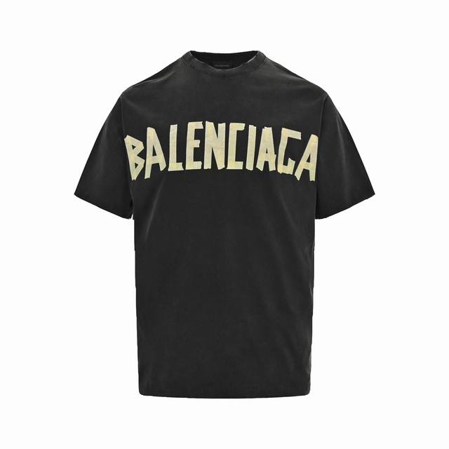 Balenciaga 23Ss masking tape printed short-sleeve top is made from 32S 1*2 fine